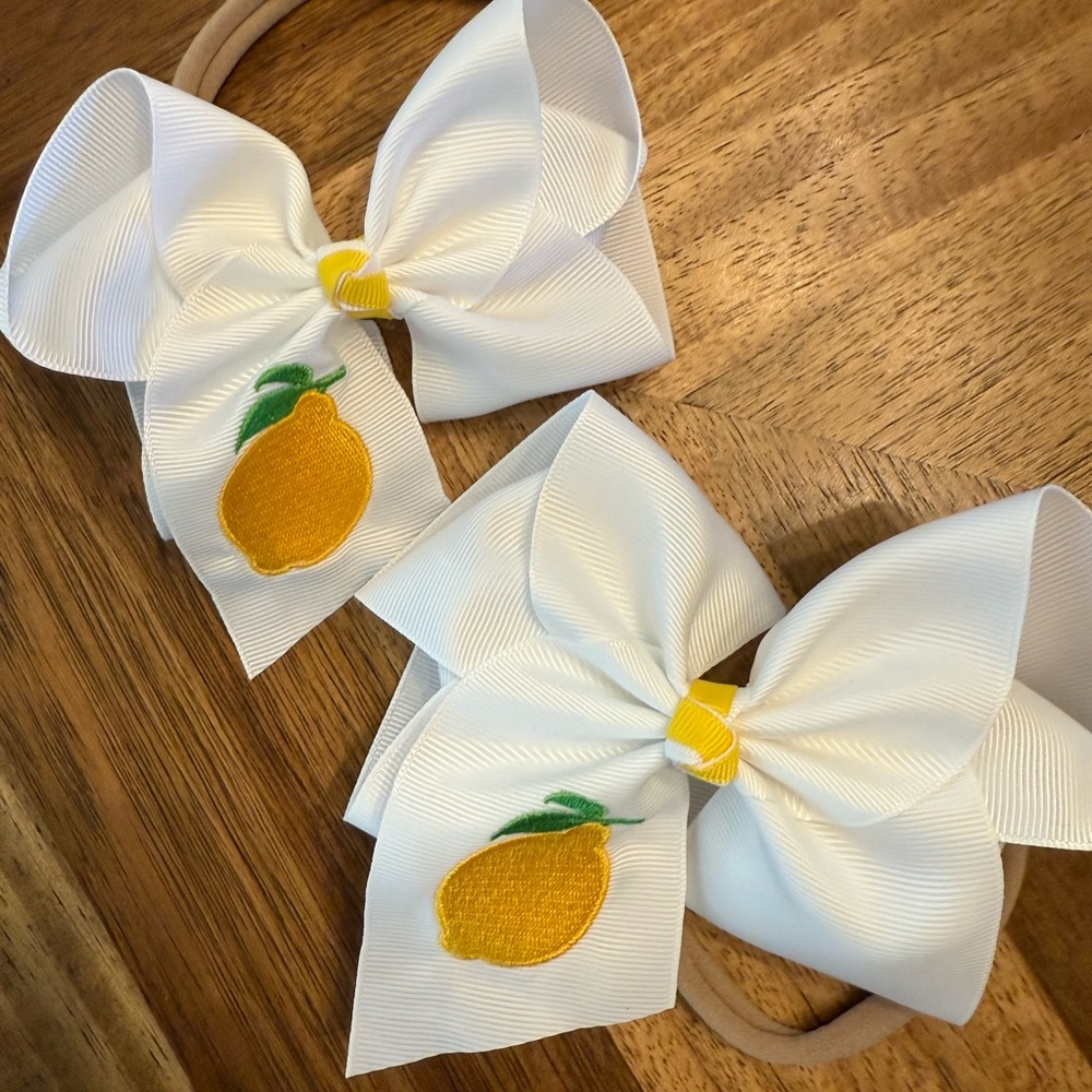 White Lemon Bow Headbands for Kids